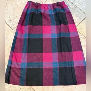 Vintage Century of Boston Fuchsia Purple Pink Plaid Wool Midi Skirt Womens 14